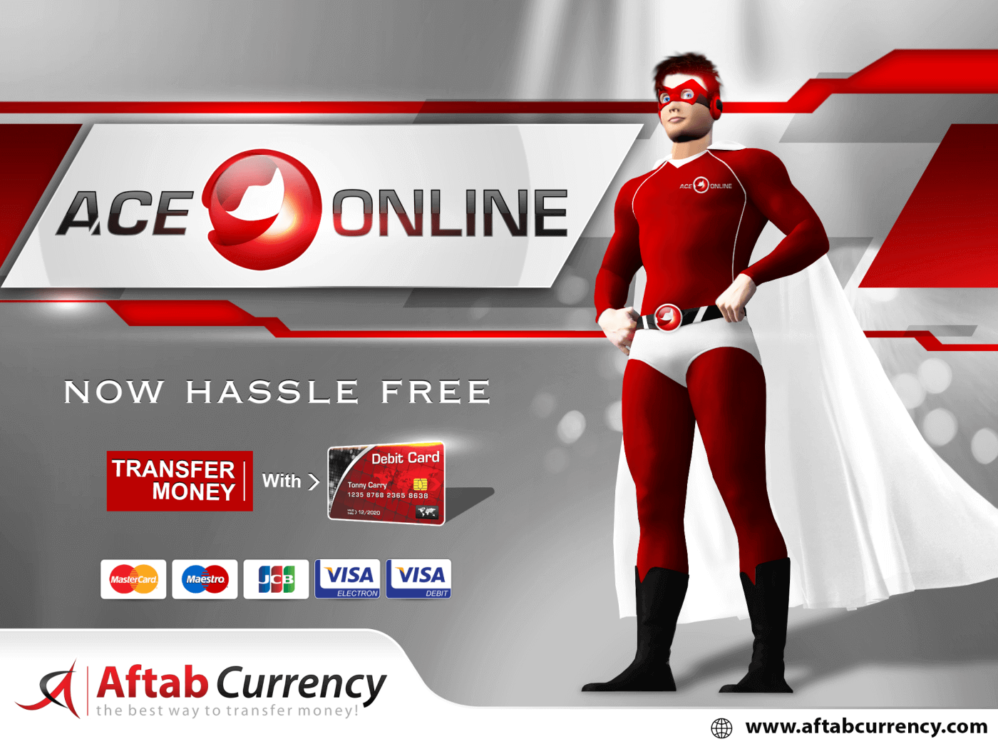 3d mockup for Aftab Currency Exchange - ACE Money Transfer in United Kingdom