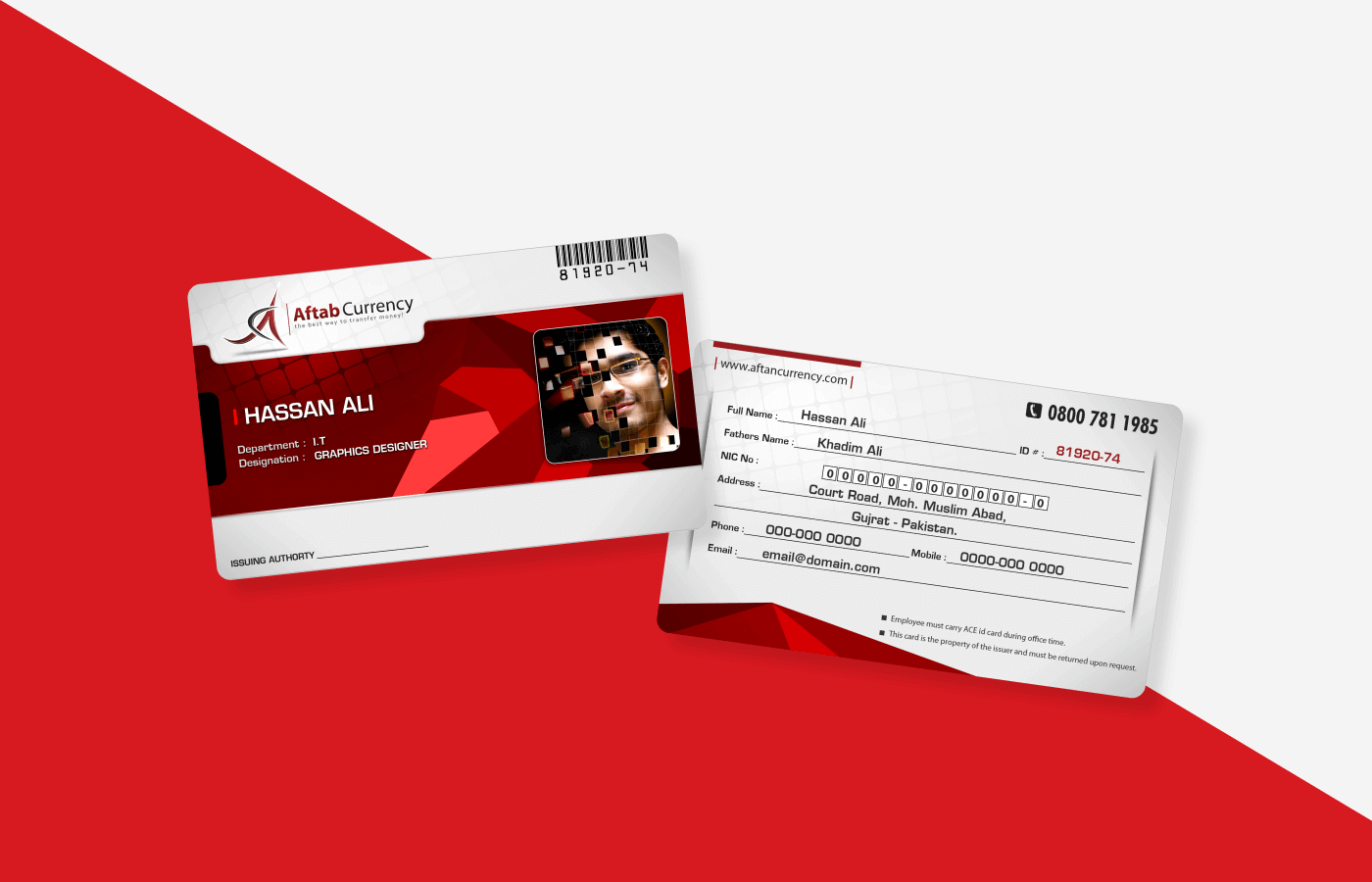 Business card for Aftab Currency Exchange - ACE Money Transfer in United Kingdom