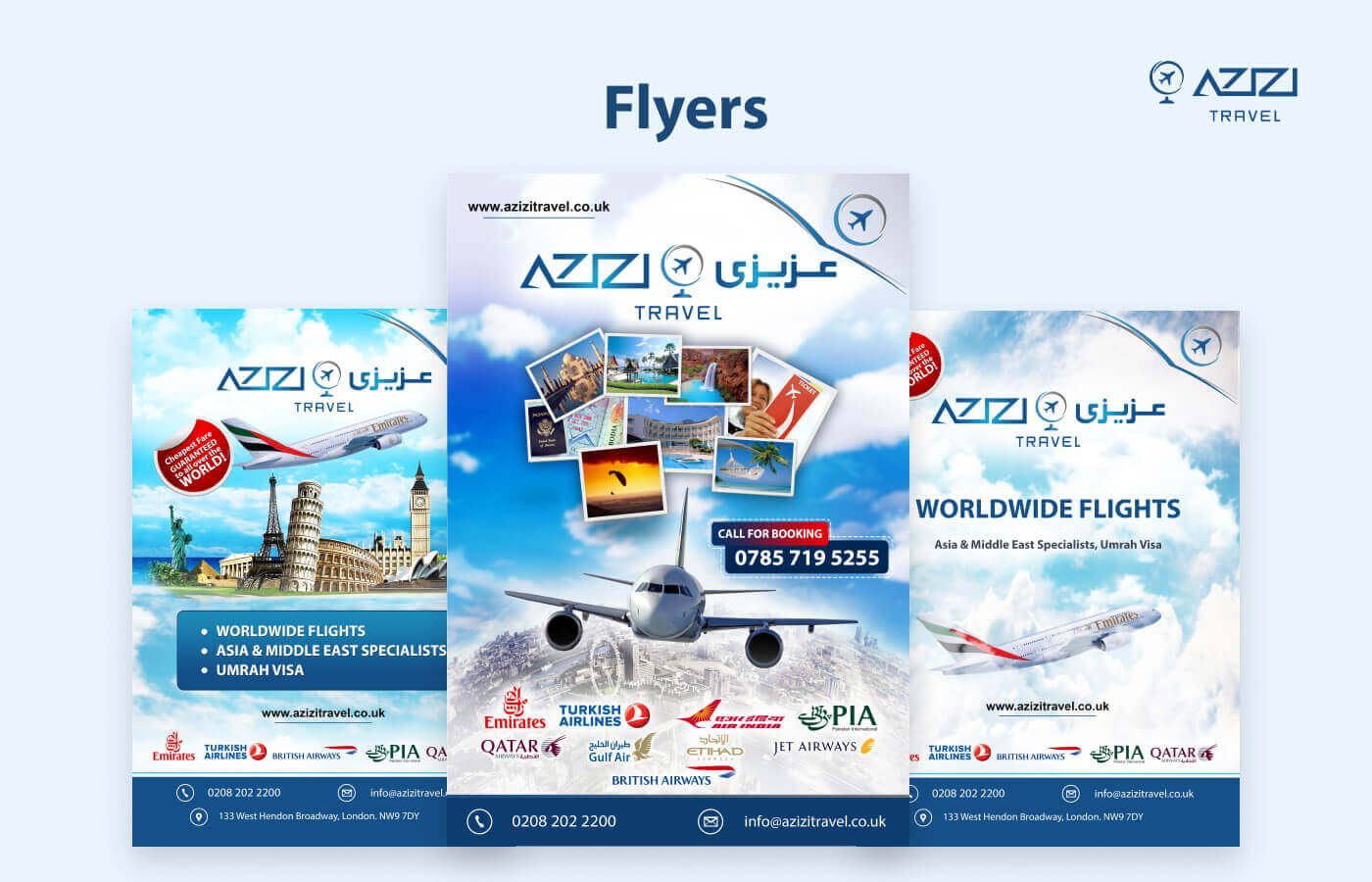 Flyers posters for Azizi Travels in United Kingdom