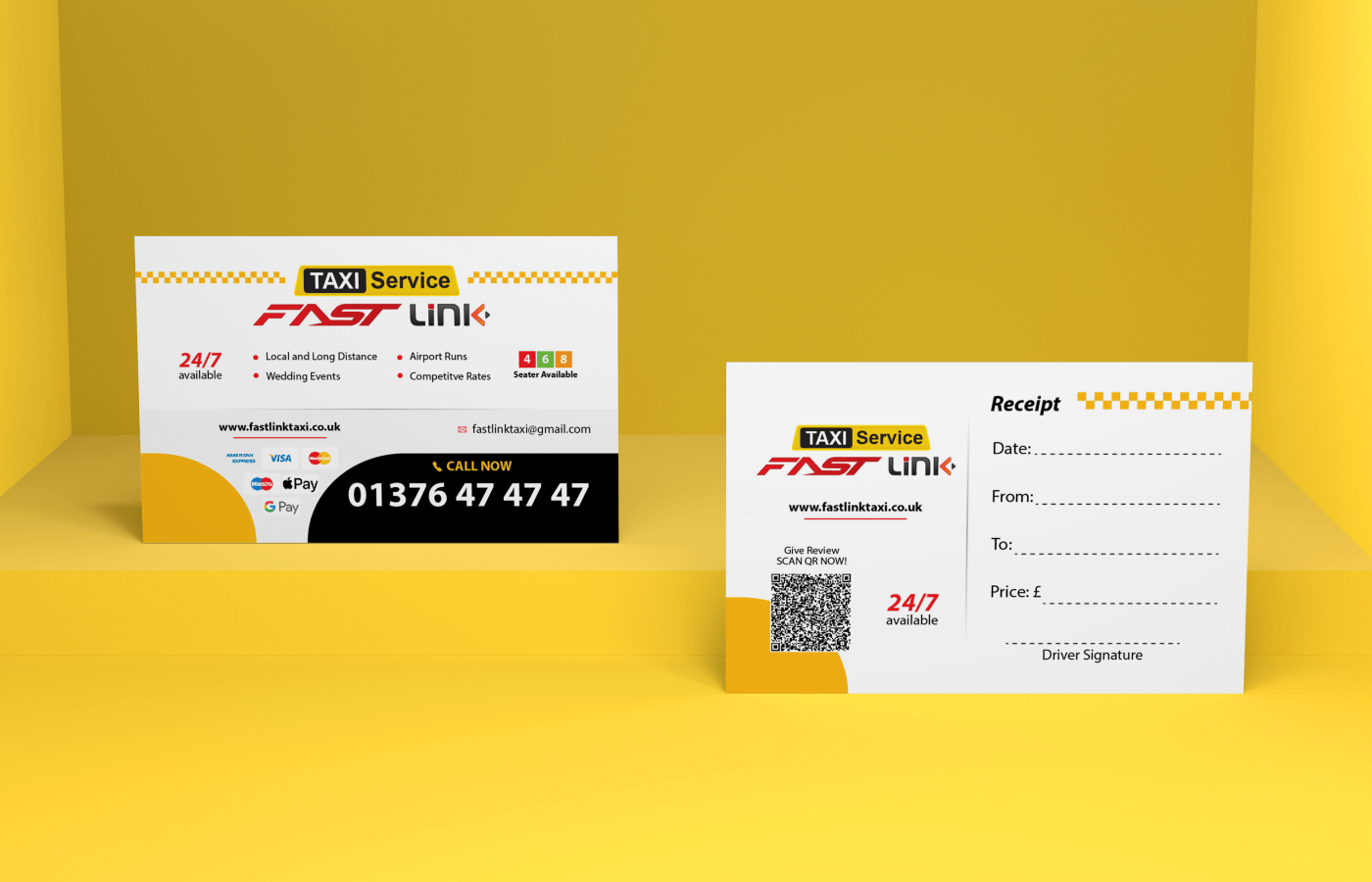 Business card for Fastline Taxi Service Rebranding in United Kingdom