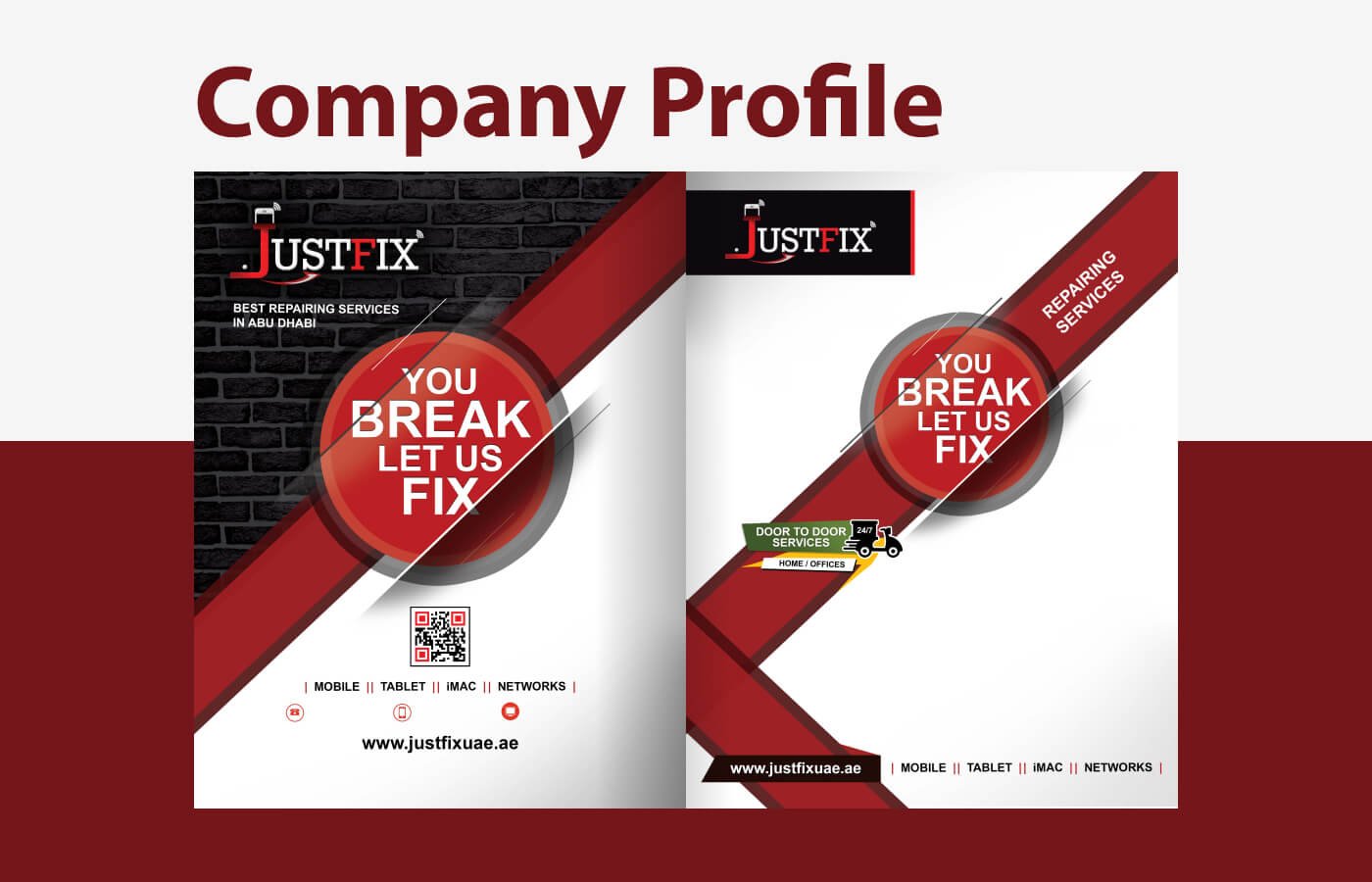 Company profiles booklets for JustFix Mobile Repairing in United Arab Emirates