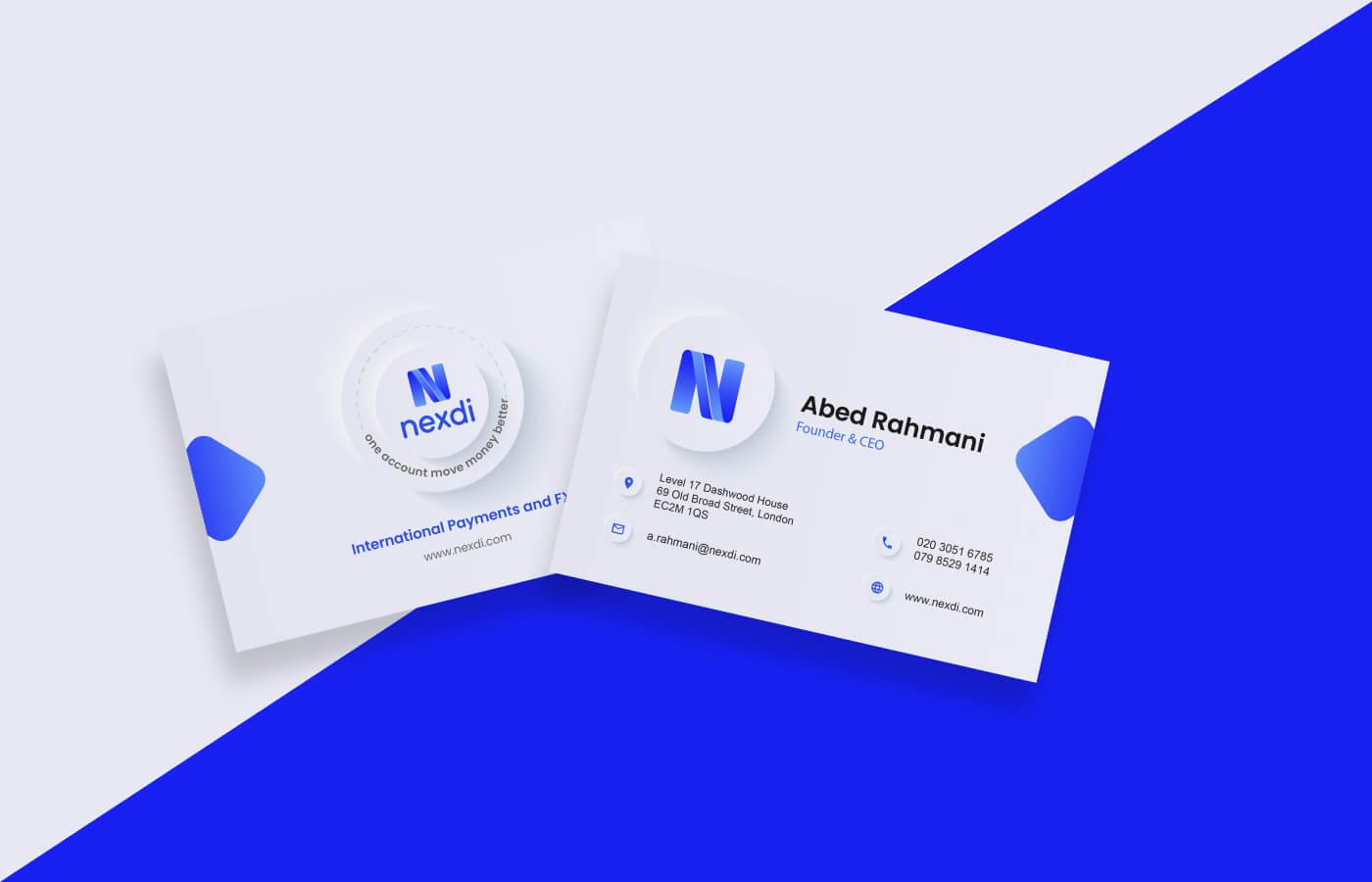 Business card for Nexdi Money Transfer in United Kingdom