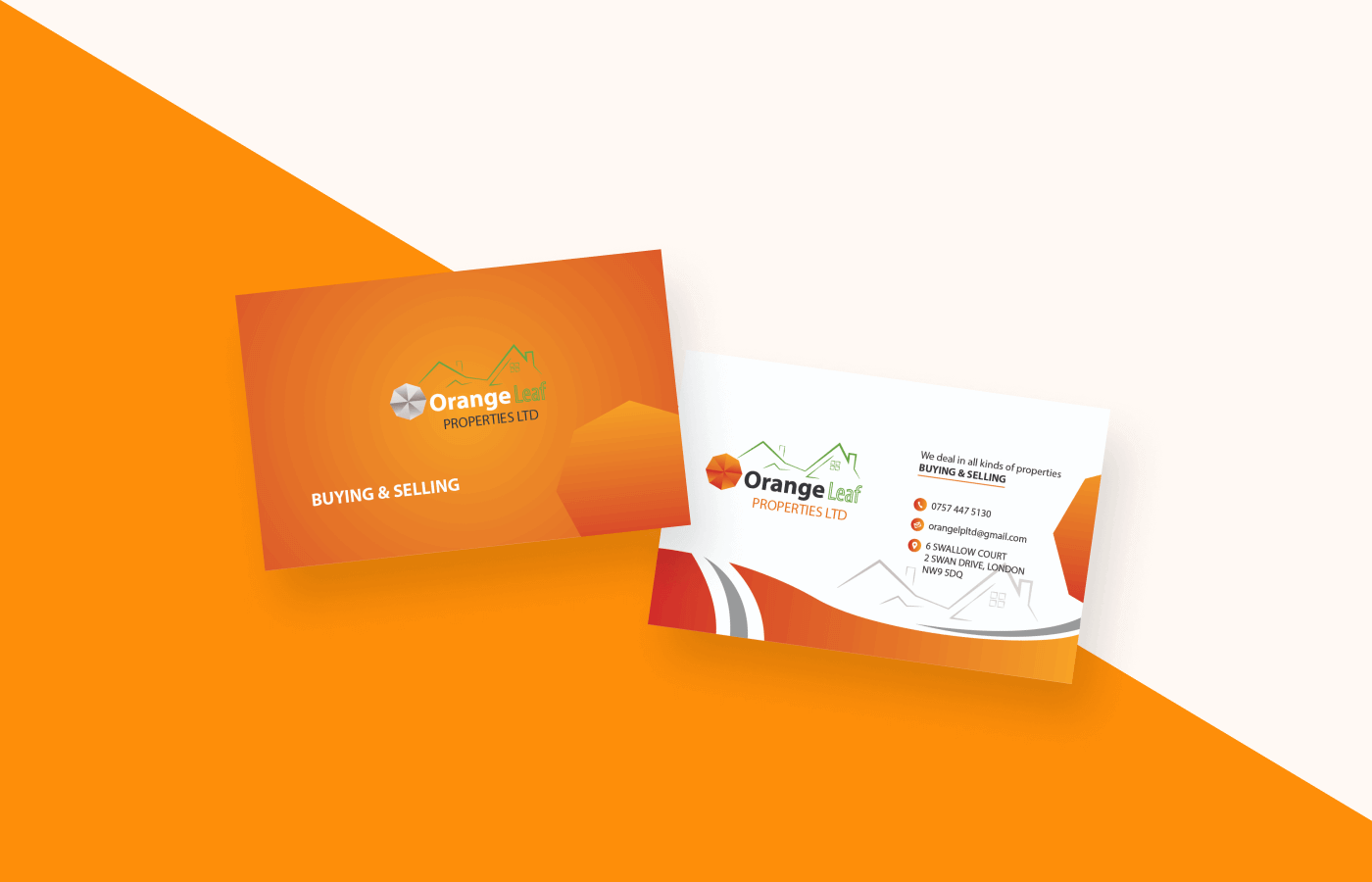 Business card for Orange Leaf Properties in United Kingdom