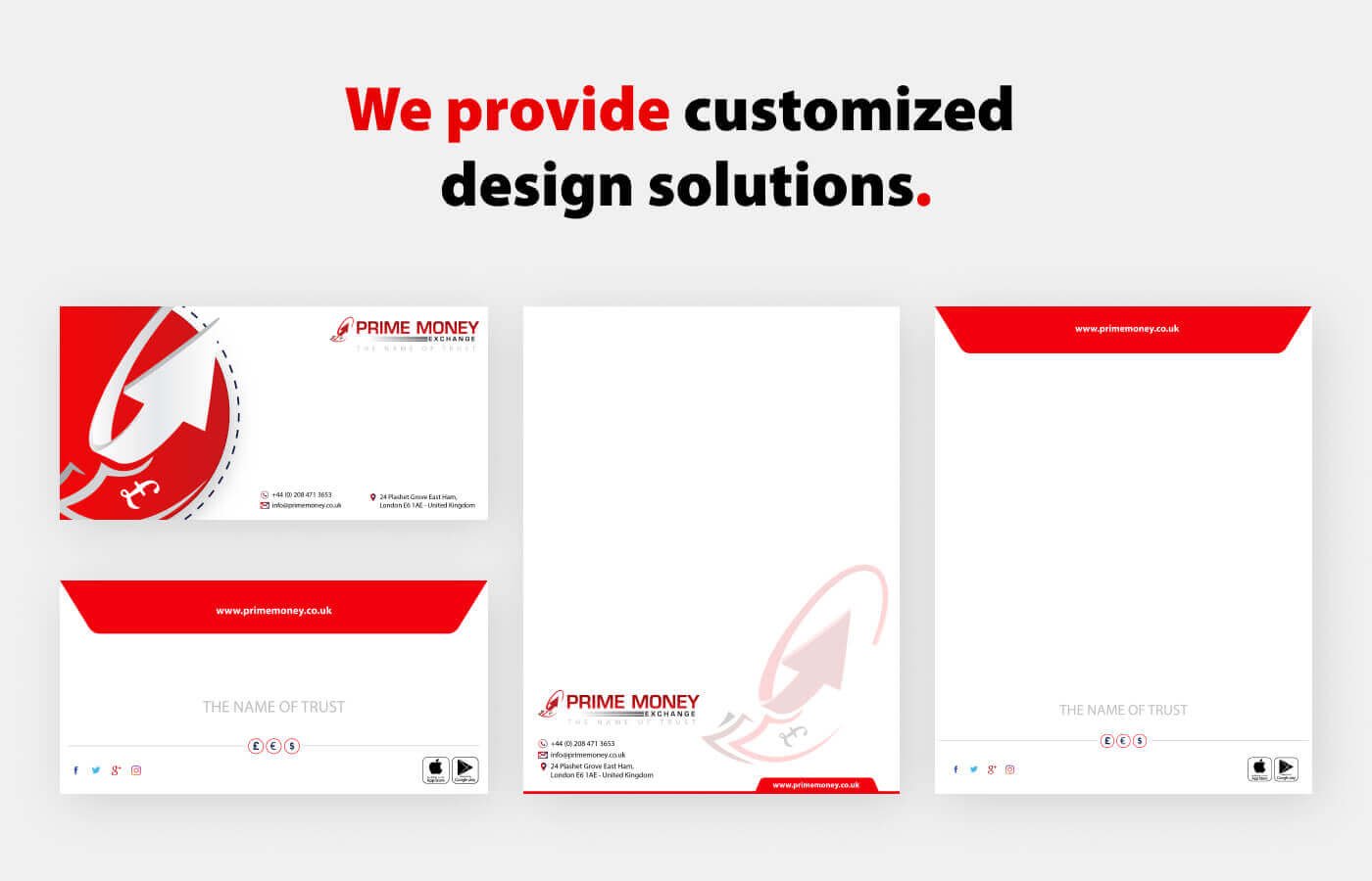 Letterhead for Prime Money Exchange in United Kingdom