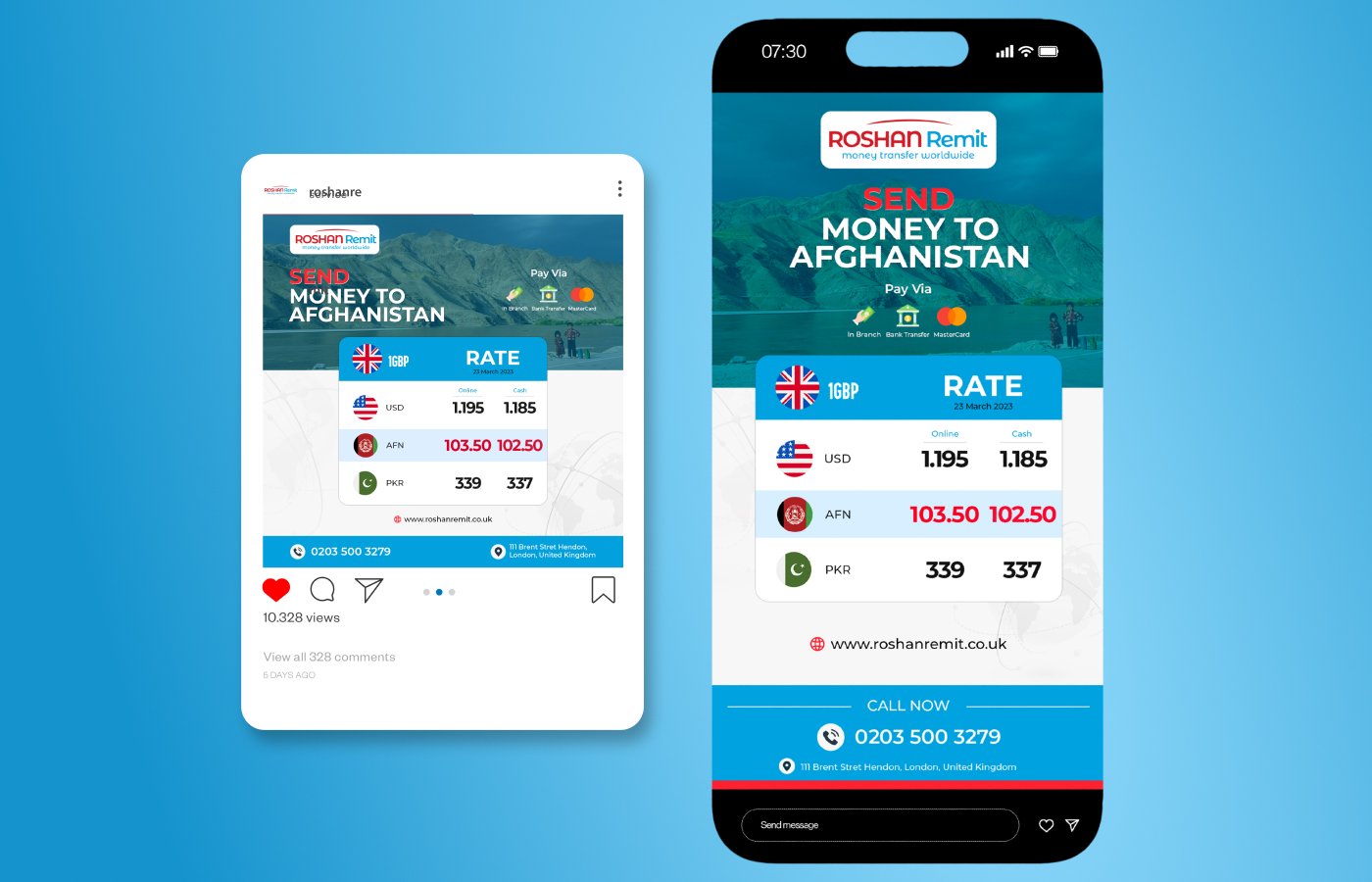 Social media branding for Roshan Remit - Money Transfer Worldwide in United Kingdom