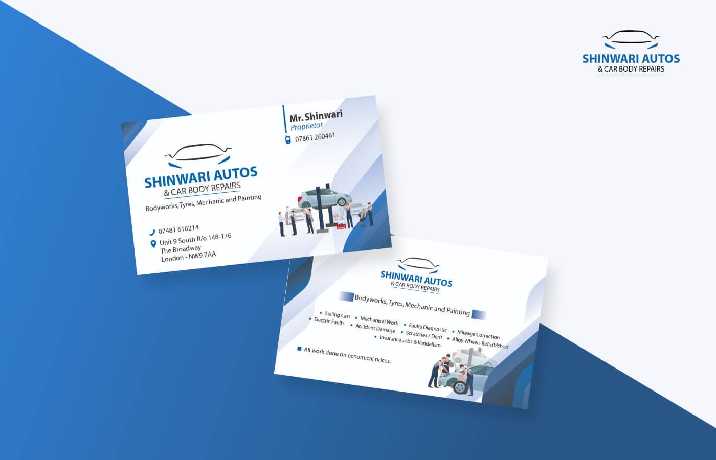 Business card for Shinwari Autos & Car Body Repairs in United Kingdom