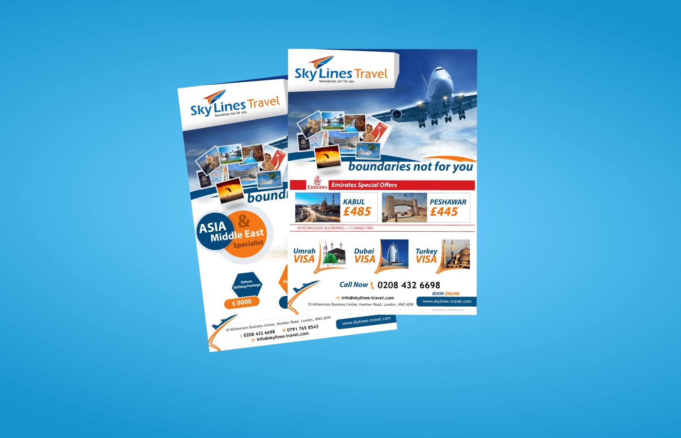Flyers posters for Skyline Travel in United Kingdom