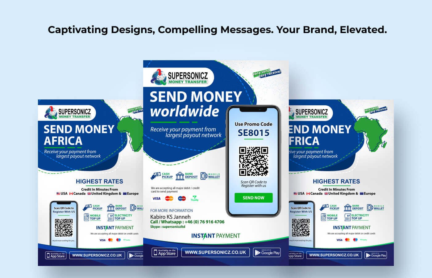 Flyers posters for Supersonicz Money Transfer in United Kingdom