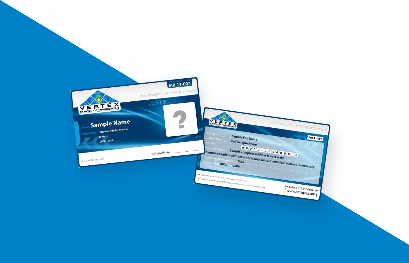 Business card for Vertex School Of Management in Pakistan