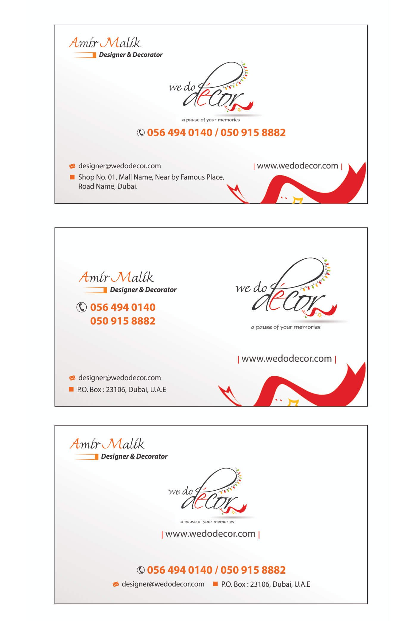 Business card for We do Decor in United Arab Emirates