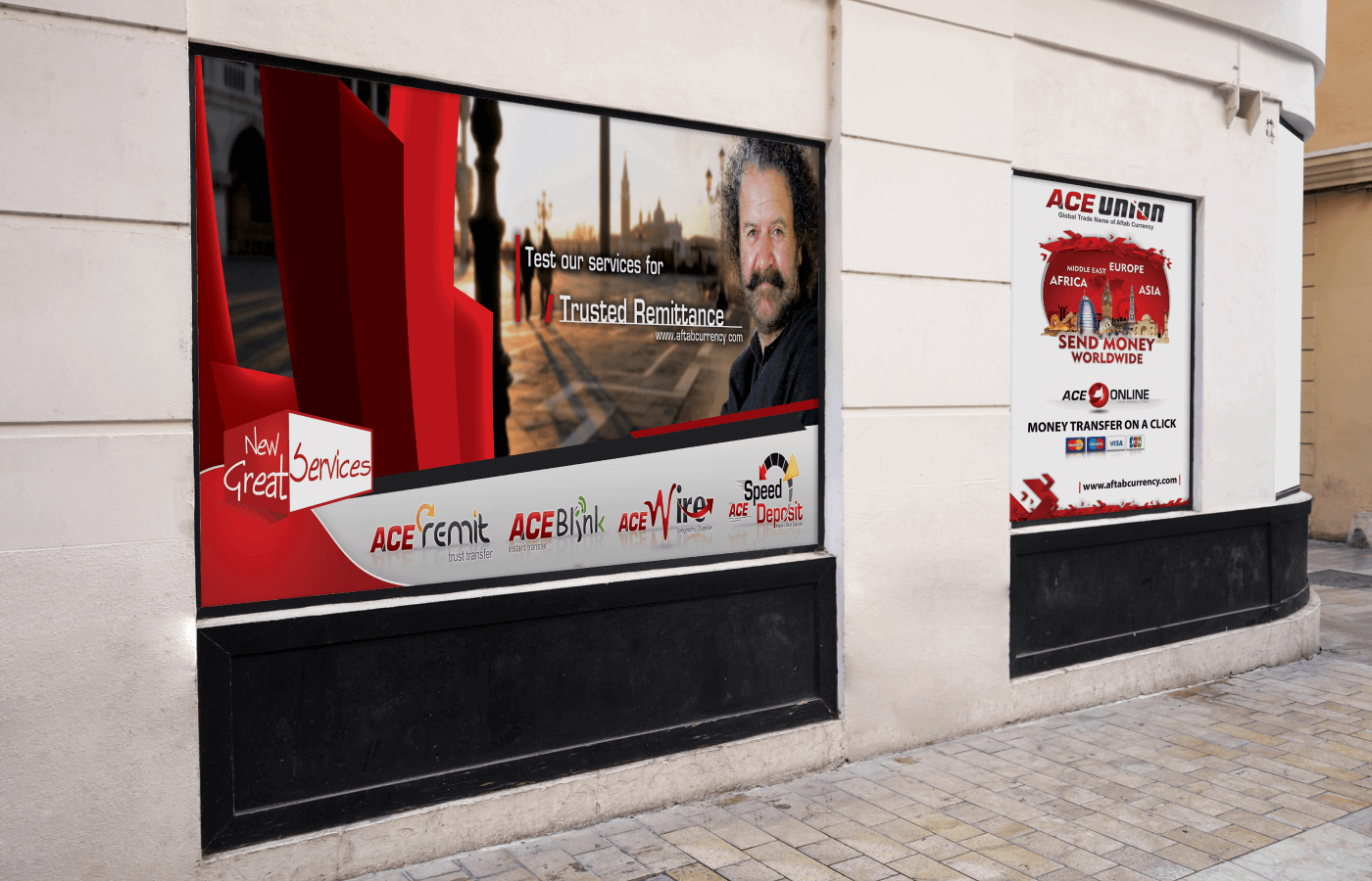 Shop mockup for Aftab Currency Exchange - ACE Money Transfer in United Kingdom